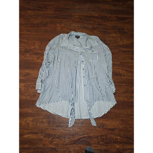 Lane Bryant Blue White striped front tie blouse size 18/20
